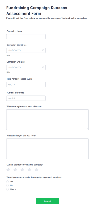 Fundraising Campaign Success Assessment Form Template
