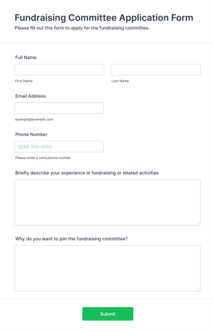 Fundraising Committee Application Form Form Template