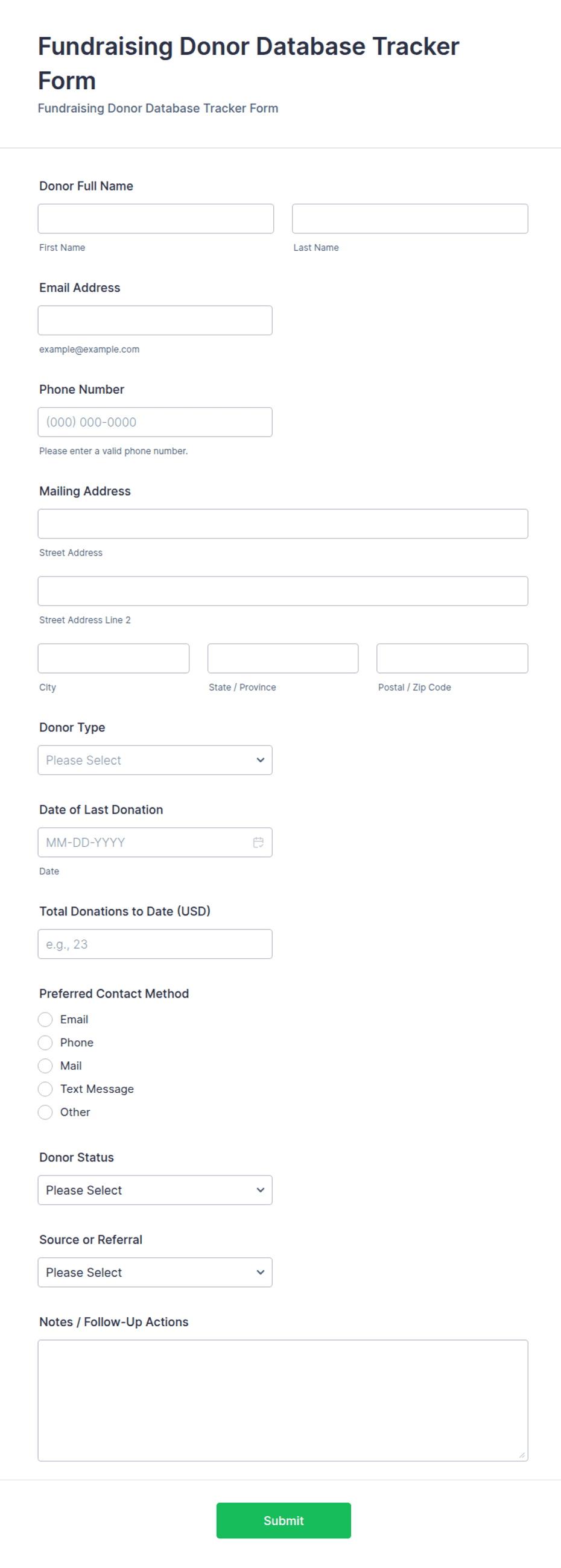 Fundraising Donor Database Tracker Form Template | Jotform