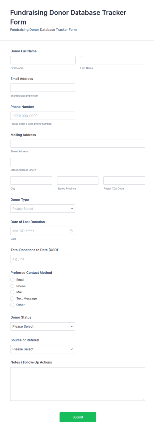 Fundraising Donor Database Tracker Form Template