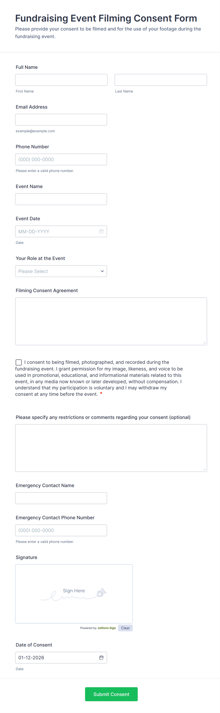Fundraising Event Filming Consent Form Template | Jotform