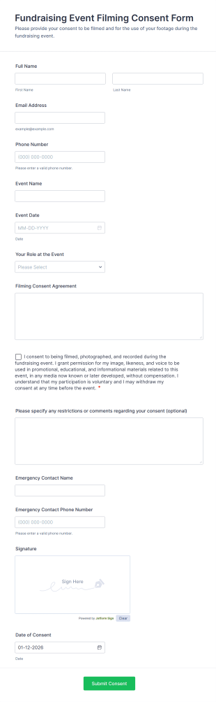 Fundraising Event Filming Consent Form Template