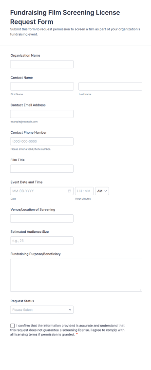 Fundraising Film Screening License Request Form Template