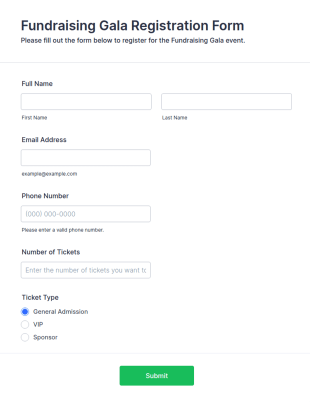 Fundraising Gala Registration Form Template