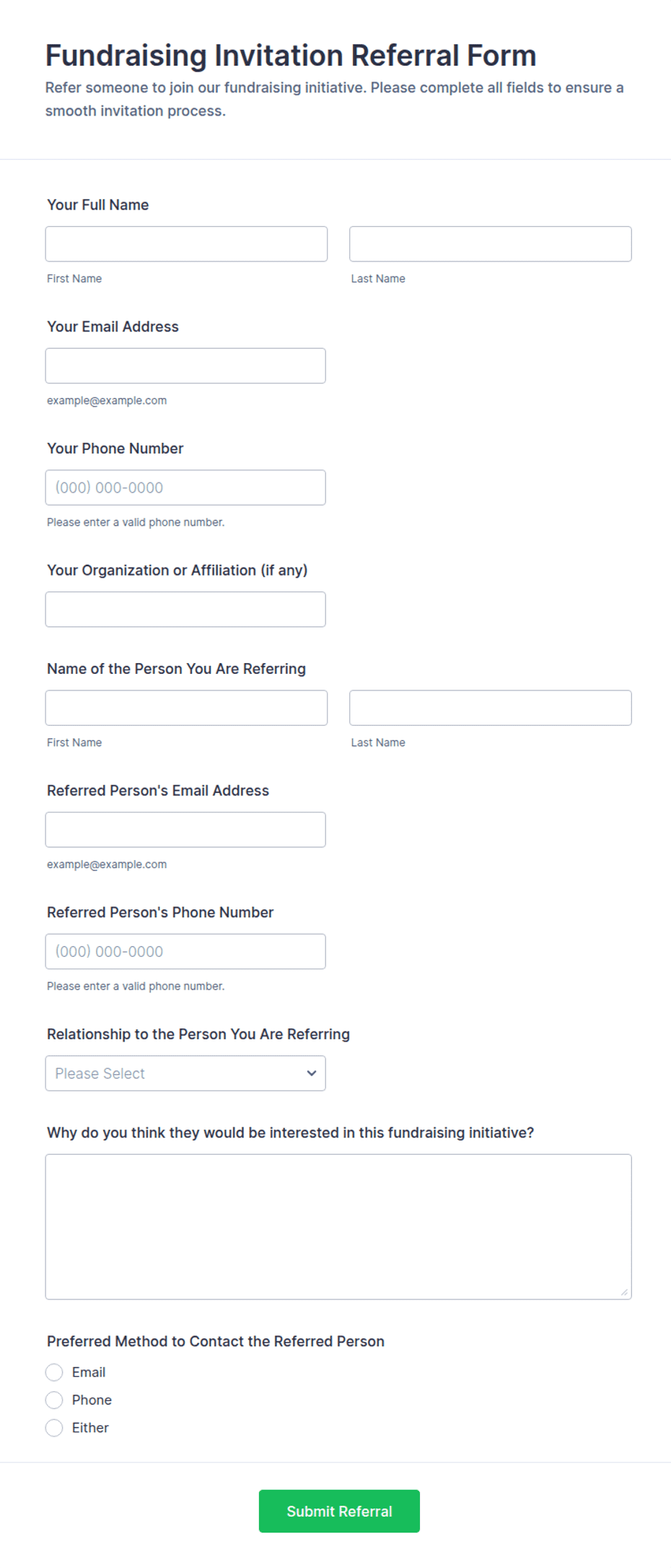 Fundraising Invitation Referral Form Template | Jotform