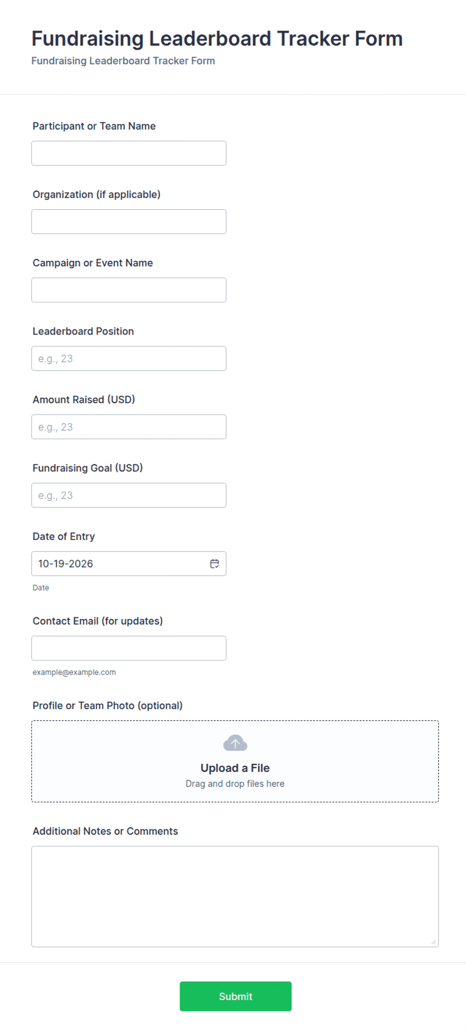 Fundraising Leaderboard Tracker Form Template | Jotform