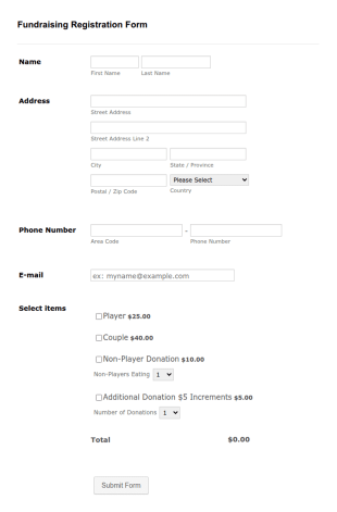 Player Fundraising Registration Form Template