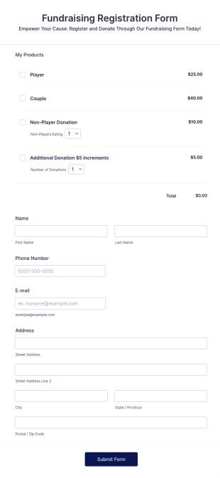 Fundraising Registration Form Template