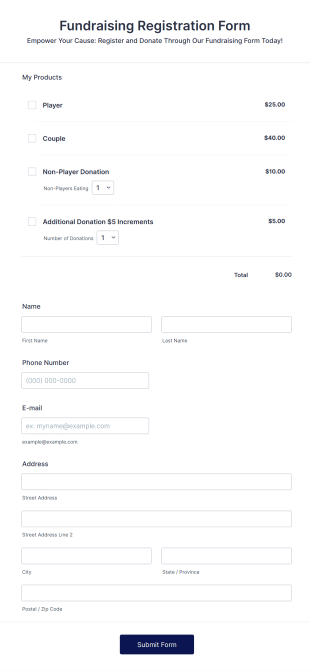 Fundraising Registration Form Template