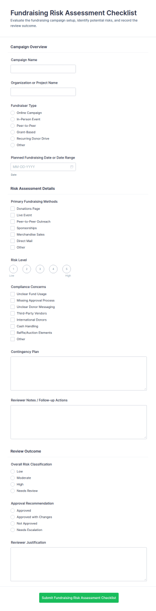 Fundraising Risk Assessment Form Template
