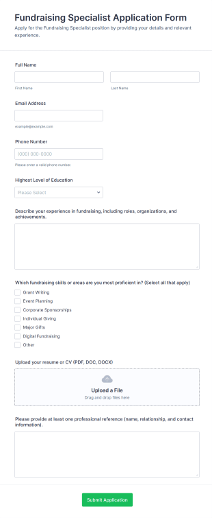 Fundraising Specialist Application Form Form Template
