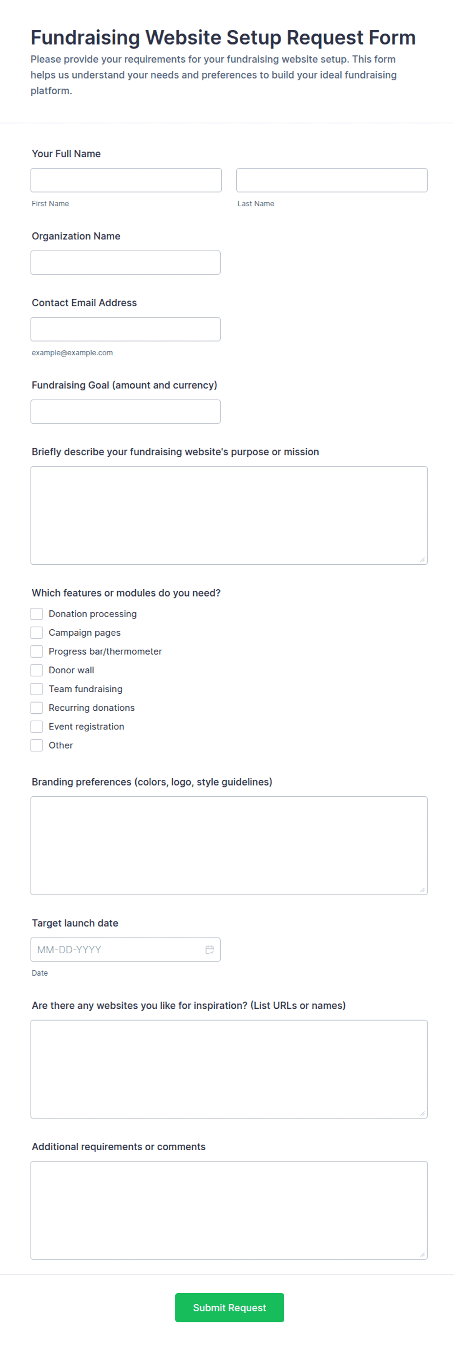 Fundraising Website Setup Request Form Template | Jotform