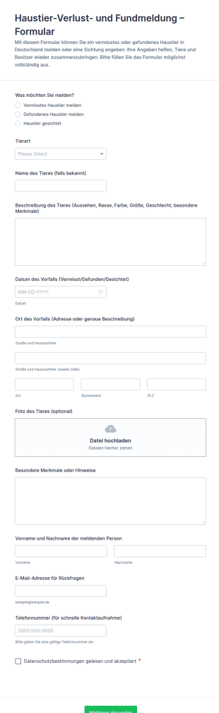 Fundtier Meldung Formular