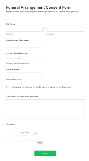 Funeral Arrangement Consent Form Form Template