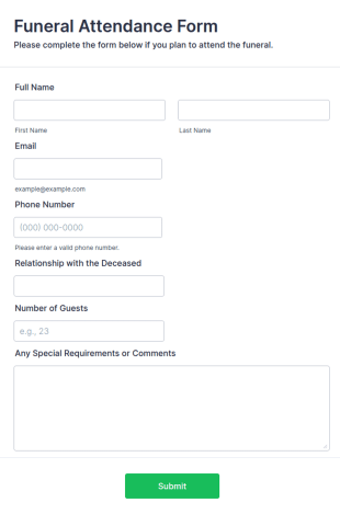 Funeral Attendance Form Template