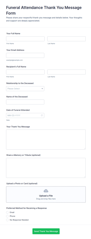 Funeral Attendance Thank You Message Form Template