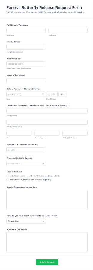 Funeral Butterfly Release Request Form Template