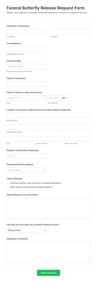 Funeral Butterfly Release Request Form Template