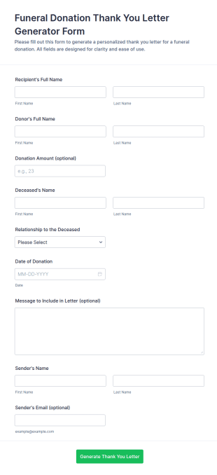 Funeral Donation Thank You Letter Generator Form Template