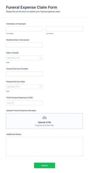 Funeral Expense Claim Form Template