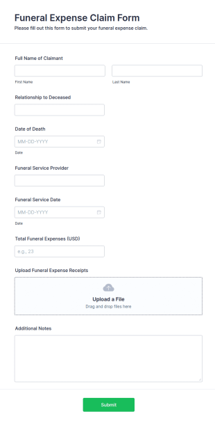 Funeral Expense Claim Form Template