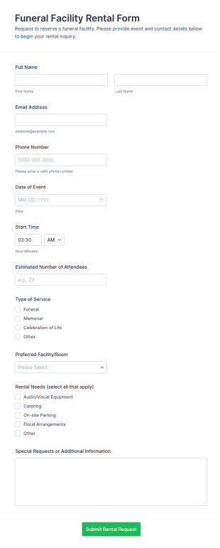 Funeral Facility Rental Form Template