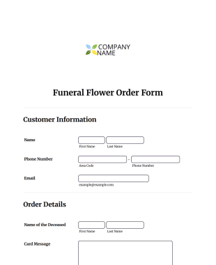 Funeral Flower Order Form Template