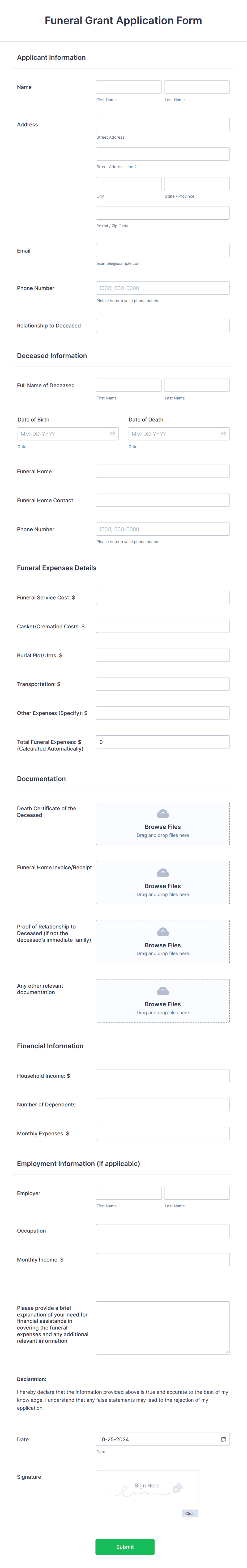Funeral Grant Application Form Template Jotform