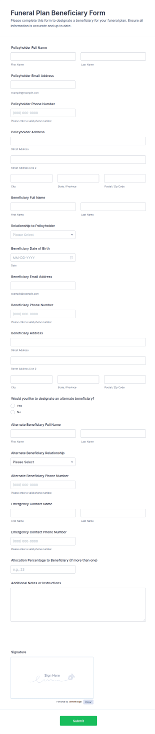 Funeral Plan Beneficiary Form Template