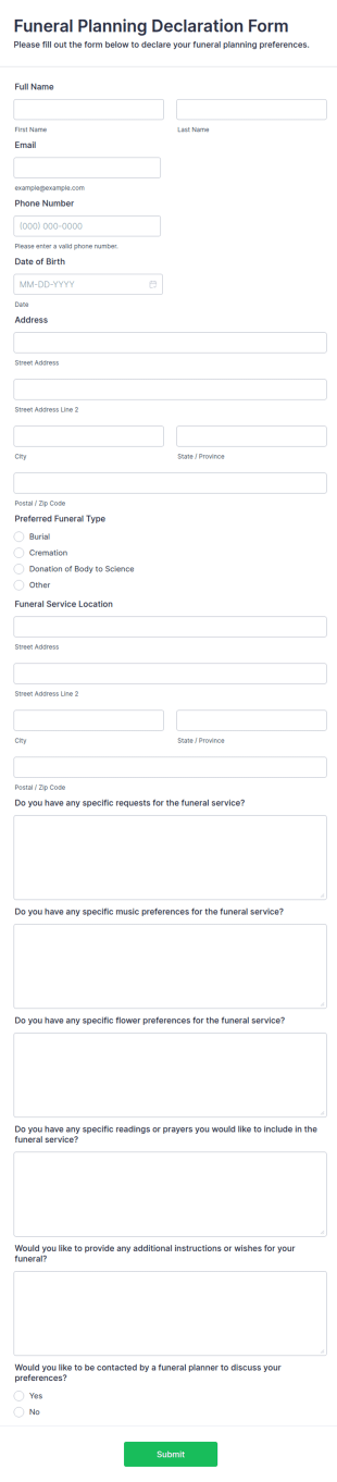 Funeral Planning Declaration Form Template