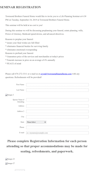 Funeral Pre Arrangement Seminar Registration Form Template