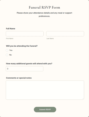 Funeral RSVP Form Template