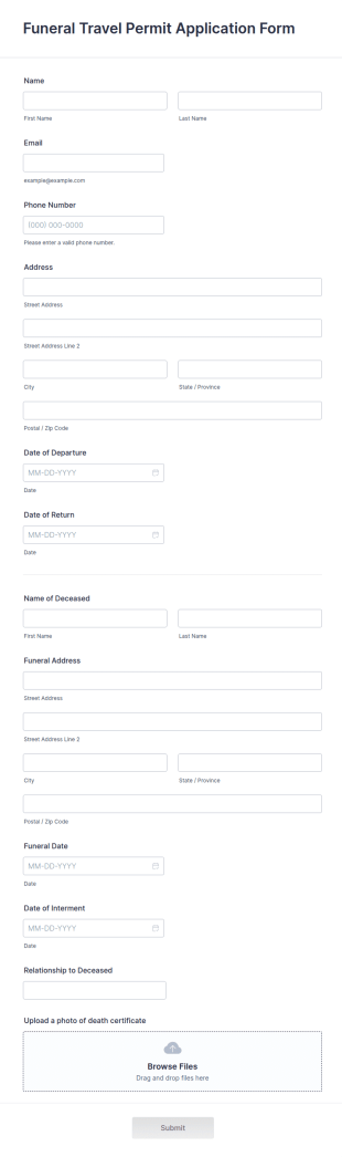 Funeral Travel Permit Application Form Template