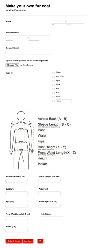 Clothes Order Form Template
