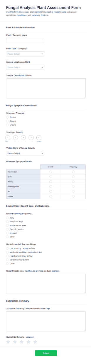 Fungal Analysis Plant Assessment Form Template