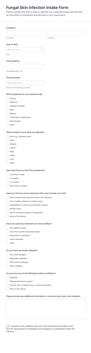 Fungal Skin Infection Intake Form Template