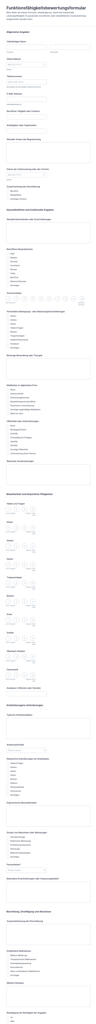 Funktionale Leistungsbeurteilungsformular