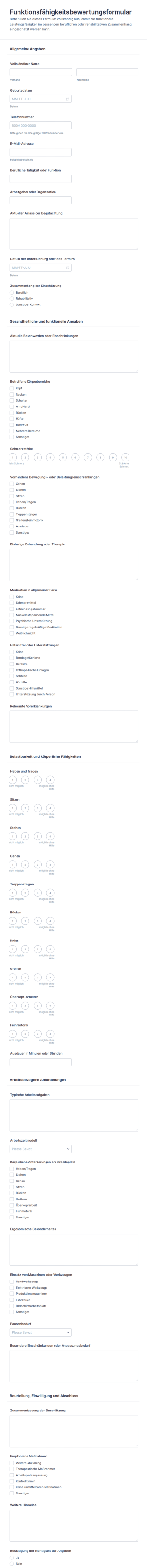 Funktionale Leistungsbeurteilungsformular
