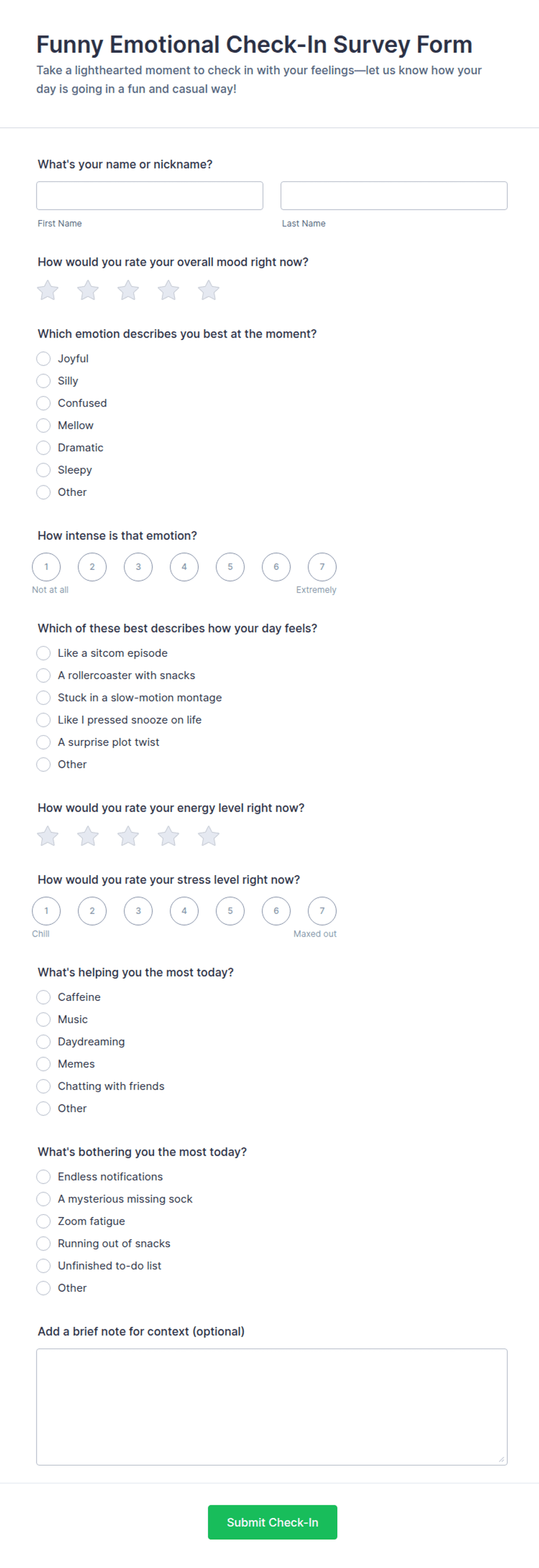 Funny Emotional Check-In Survey Form Template | Jotform