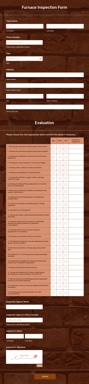 Furnace Inspection Form Template