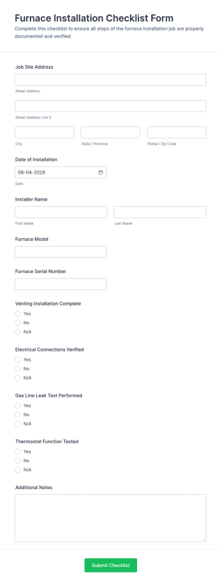 Furnace Installation Checklist Form Template