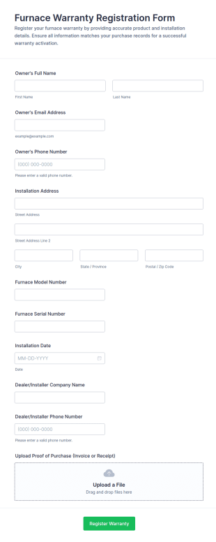 Furnace Warranty Registration Form Template