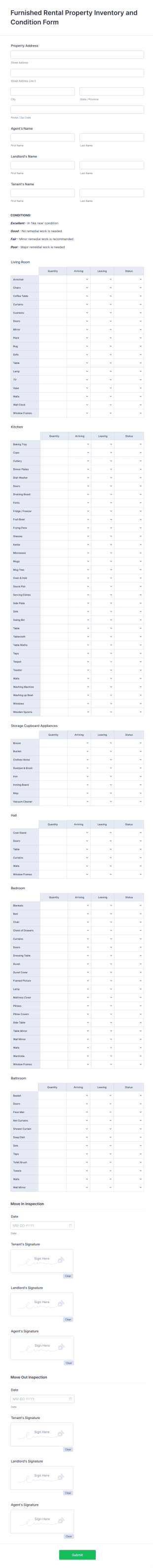Furnished Rental Property Inventory And Condition Form Template