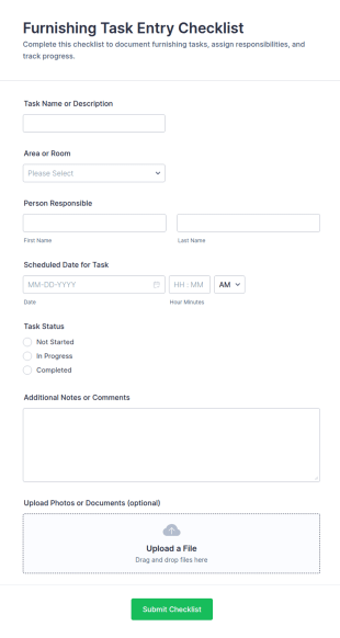 Furnishing Task Entry Checklist Form Template