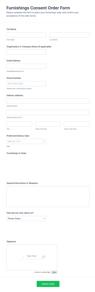 Furnishings Consent Order Form Template