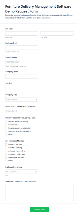 Furniture Delivery Software Demo Request Form Template