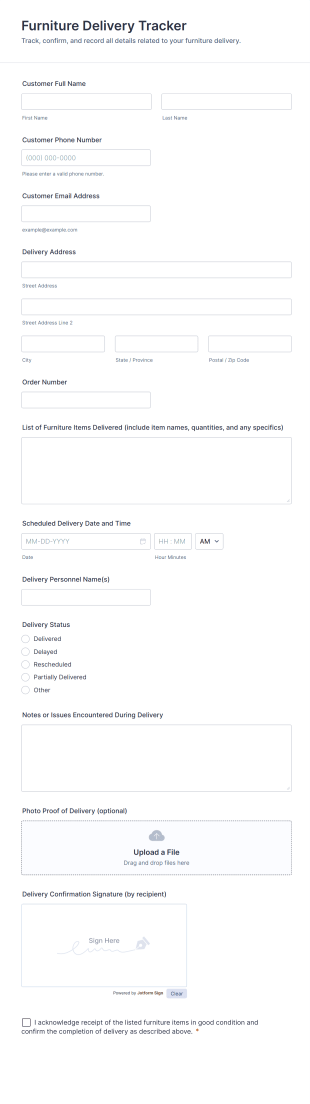 Furniture Delivery Tracker Form Template