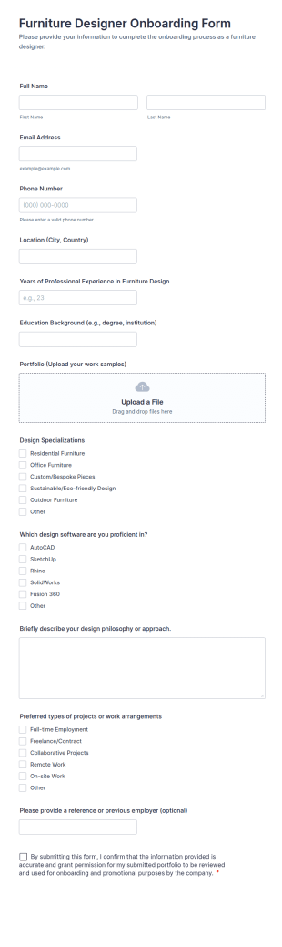 Furniture Designer Onboarding Form Template