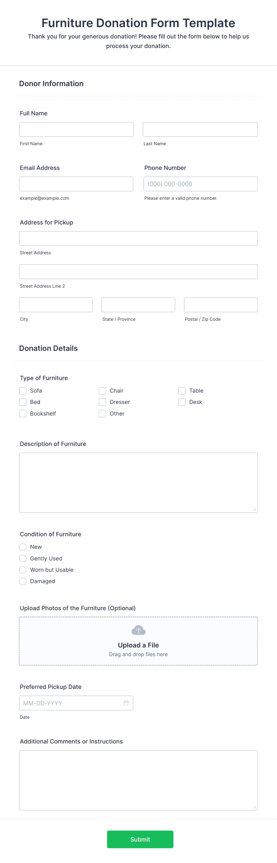 Furniture Donation Form Template Jotform