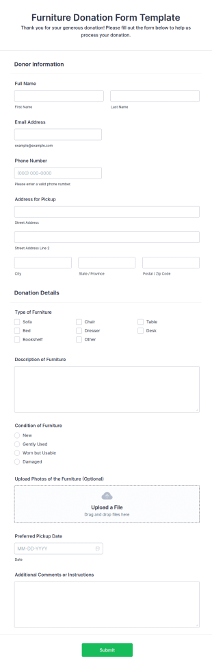 Furniture Donation Form Template